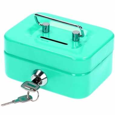 Mint groene spaarpot geldkistje vorm metaal 12 x 9 x 6 cm